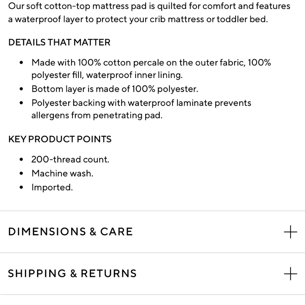Pottery Barn Waterproof Crib mattress cover